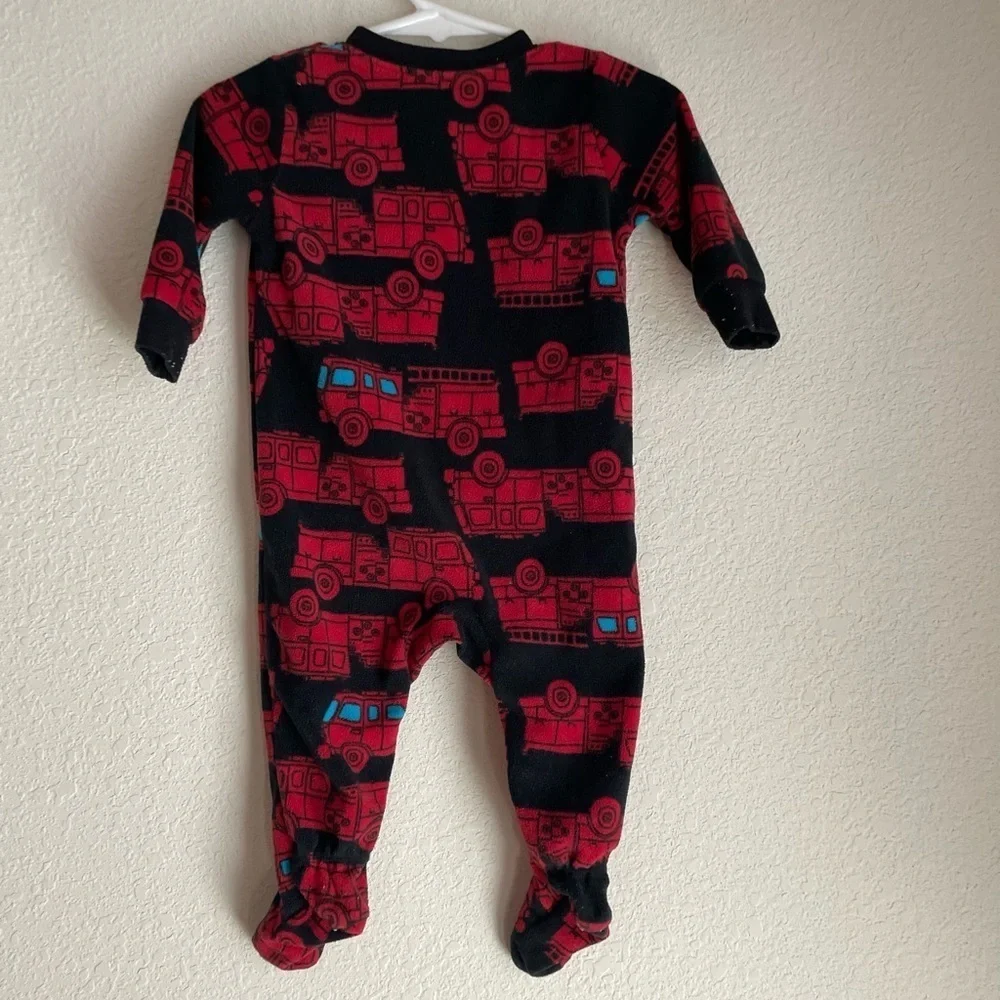 Carter's Baby Cozy and Warm Black and Red Fire Truck Fleece Footie size 6M